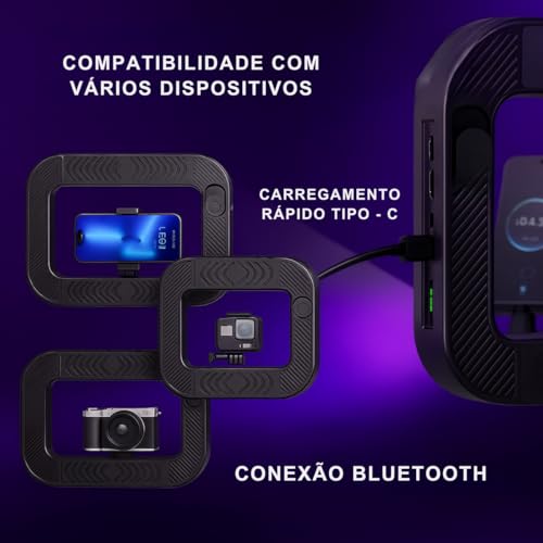 Ring Light Profissional e Suporte para Celular – Kit Iluminação LED para Vídeos, Lives, TikTok, Instagram, YouTube, Maquiagem e Gravação de Conteúdo Recarregável Premium
