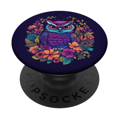 Cute Purple Owl Girly Art For Girls & Women Floral Aesthetic PopSockets Adhesiv…