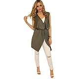 Weixinbuy Women Lapel Sleeveless Long Waistcoat Blazer Jacket Vest Cardigan