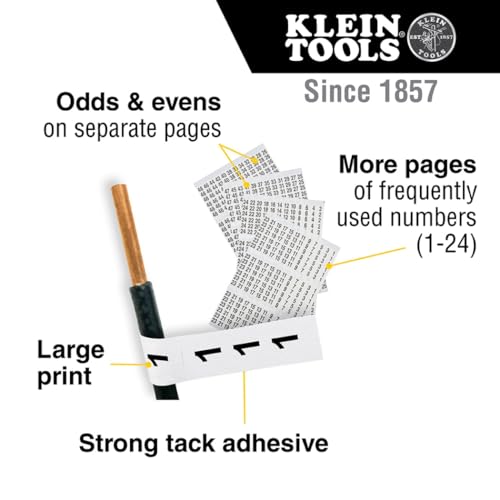Klein Tools 56250 Wire Marker Book for Cable Management, Electric Panel Organization Wire Label Stickers, Numbered 1-48