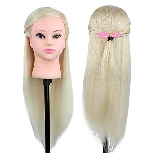 Besmall Doll 22" Hairdressing Mannequin Manikin Training Head with 80% Real Natural Human Hair Cosmetology Hairdressing Practice - Thumbnail 5