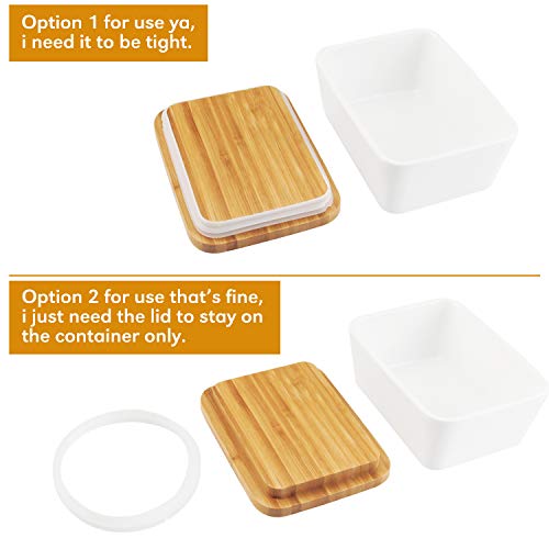 Porcelain Butter Dish, KKTICK Large Butter Keeper Container with Wooden