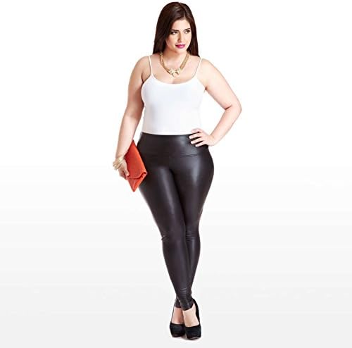 hitueu Women's Faux Leather Leggings High Waist Leggings Pants Tights Treggins Leggins Faux Leather Leggings Leather Look Waist-high Black - Image 5