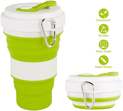 CREATELIFE Collapsible Travel Cup - Multifunctional Silicone Folding Camping Cup Sport Bottle with Lids - Expandable Scald-Proof Drinking Cup - BPA Free, Portable Bottle