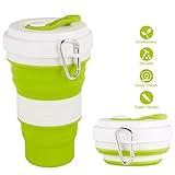 CREATELIFE Collapsible Travel Cup - Multifunctional Silicone Folding Camping Cup Sport Bottle with Lids - Expandable Scald-Proof Drinking Cup - BPA Free, Portable Bottle (Green)