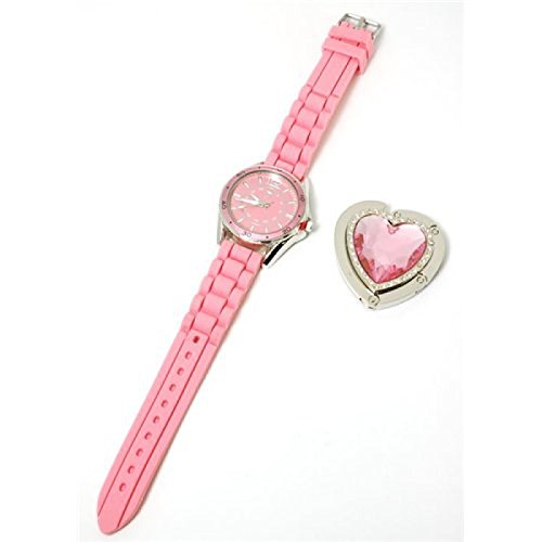 Paris Hilton Pink Strap Ladies Fashion Watch and Heart Handbag Holder HWX002B
