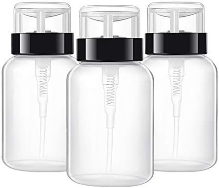 Pump Dispenser Bottle, Nail Polish Remover Liquid Bottle 200ml Empty Plastic Bottle for Makeup Remover, 3 Pack