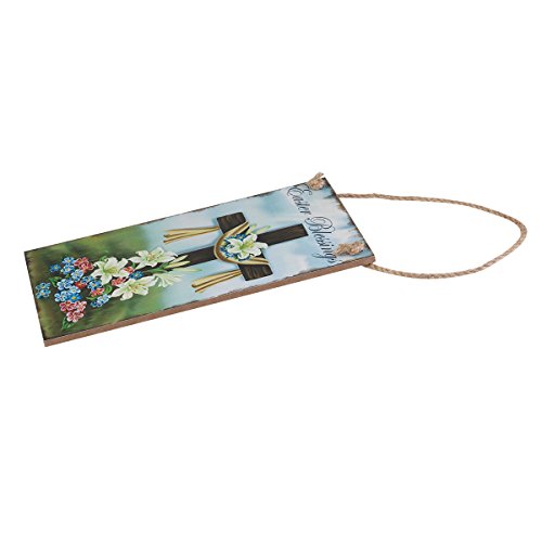 OULII Easter gift Happy Easter Plaque Wooden Hanging Plaque Festival Wall Door Decorative Sign Hanger Home Decoration Photo Props Favors (Easter Blessings) - Thumbnail 5