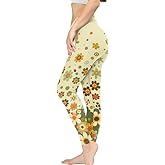 Irisjudy Women's High Waist Yoga Pants, Flowers Stretchy Tights Boho Skinny Trousers, Ladybugs Ankle Length Leggings XS-3XL