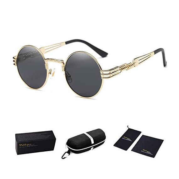 Dollger-John-Lennon-Round-Sunglasses-Black-Steampunk-Glasses-Gold-Metal-Frame-Mirror-Lens-Sunglasses