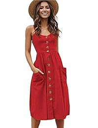 Halife - Vestido de verano con estampado floral, estilo informal, con botones y bolsillos