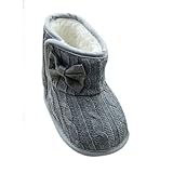 Weixinbuy Toddler Girls Fleece Woollen Fur Knitted Bowknot Snow Boot Grey 3-6 Months(Size 11)