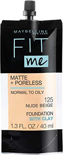 maybelline new york fit me matte + base líquida sin poros, 125 nude beige, 1.3 fl oz