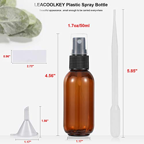 Empty Amber Plastic Spray Bottle for Water Essential Oils Perfumes with Fine Mist Nozzle&Dust Cap,Free 1 Dropper 1 Funnel 4 Sprinkler and 4 Sticker,Easy to Carry,2 PCS 1.7oz/50ml+2 PCS 3.4oz/100ml