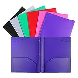 INFUN Plastic Pockets Folders with Brads, Heavy Duty School Folders with Prongs and Pockets, Letter Size Multicolor Folders, 6 Pack