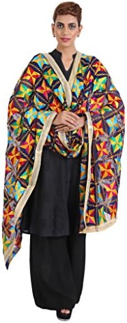 Narangi Women's Narangi Women Phulkari Embroidered Dupatta/Scarf/Wrap/Stole Free Size Royal Blue