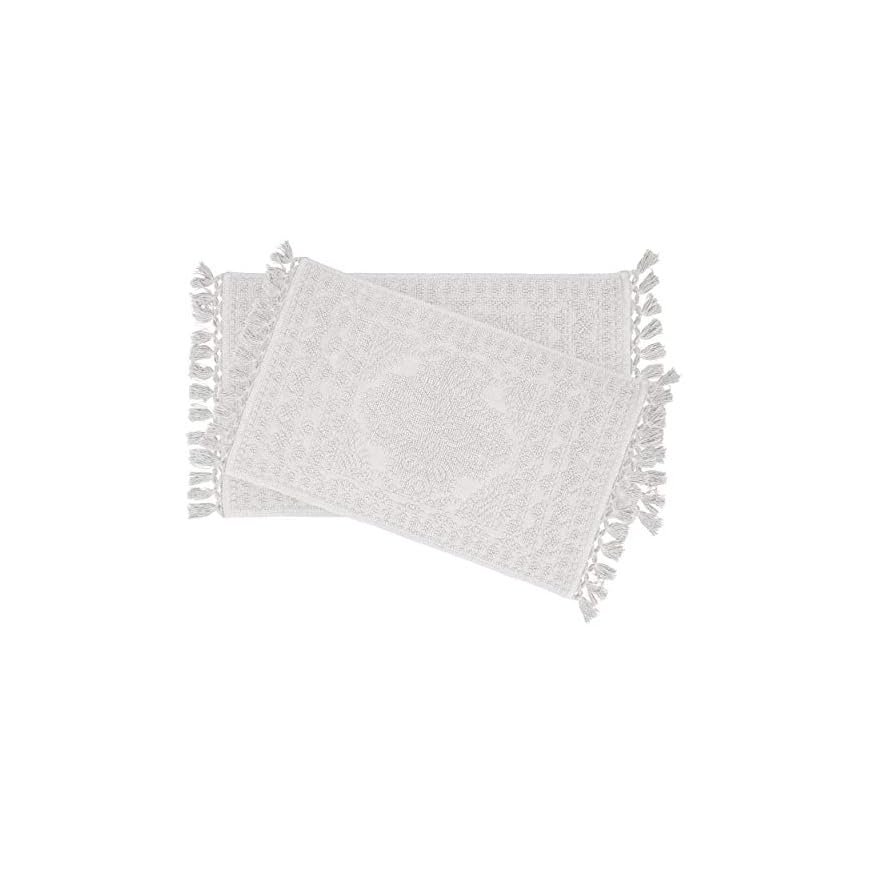French Connection 2 Piece Bath Rug Set, 17"x24"/20"x34", White LAVORIST