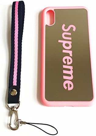 iPhone X/10 Supreme Case,Reflective Mirror Case Cover with Wrist Lanyard Straps.Shockproof Resistant Case for Apple iPhone X/10 5.8 inch (Pink)