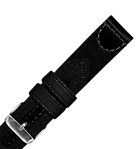 18mm Black Genuine Oil Tan Leather & Canvas Hadley Roma Watch Band Strap MS868