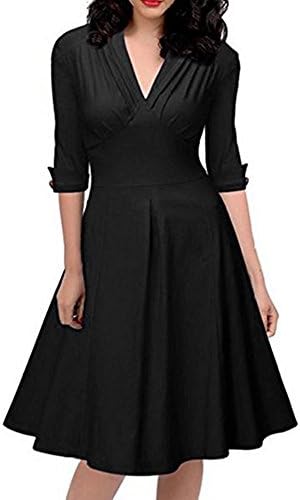 RoseGal Women's Vintage 1940s 3/4 Sleeve V Neck A Line Formal Wrap Front Flared Swing Skirt Wedding Tea Cocktail Party Shirt Dress