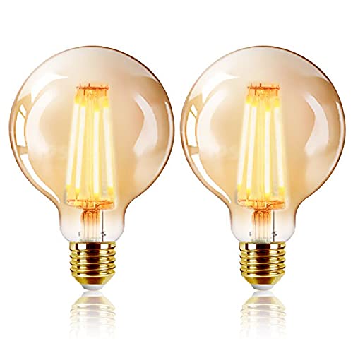 EXTRASTAR Vintage Edison Light Bulb, 6W G95 Old Fashioned Style Globe LED Bulb (48W Equivalent), E27 Edison Screw Base Retro Antique Spiral Filament Bulbs, 540LM, 2200K Amber Warm - 2 Pack