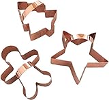Copper Cookie Cutter Set, BONUS Handles, Fun Baking In Your Home Kitchen, Modern Tools Add Vintage Charm, Set of Gingerbread Man, Star & Tree, Beautifully Gift-Boxed