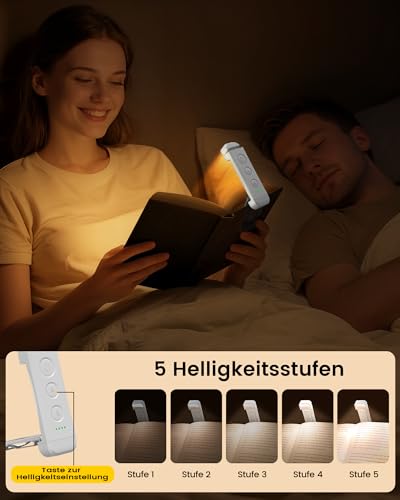 Glocusent Reading Lamp Book Clamp, Eye-Friendly Reading Lamp with 3 Colours & 5 Brightnesses, 80 Hours Duration Rechargeable Reading Light, Book Lamp for Clamping for Children, Book Lovers (Antique White)