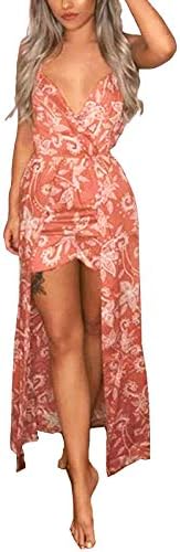 Kbook Women's Sleeveless V-Neck Floral Print Split Beach Wedding Party Maxi Romper Dress