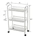 HollyHOME Premium 3-Tier Mesh Rolling Cart with Extra 5 Hooks, Easy Storage and Move Steel Utility Serving Rack in Bathroom Kitchen or Office, White