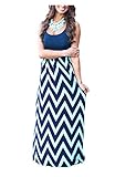 HanDanGe Women's Summer Chevron Striped Print Dress Tank Long Maxi Dresses For Women Navy-M