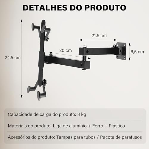 Suporte de Parede para Tablet, Braço Articulado de Alumínio com 2 Estágios, Dobrável e Rotação 360°, Ajustável Universal para iPad, Nintendo Switch e e-Readers
