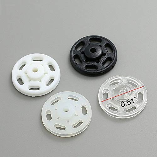 CGMJ 100 Sets 0.51" Clear Plastic Sew on Snap Fastener Button Press Button for Sewing DIY Craft
