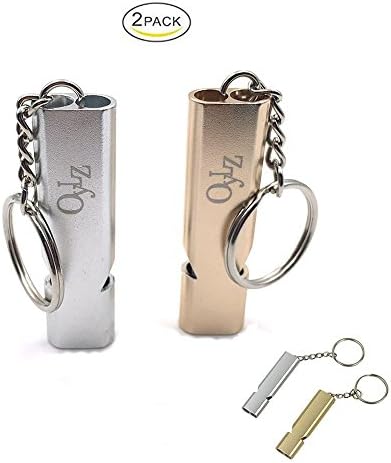 OYLZ High Frequency Aluminum Metallic Double Tubes Survival Whistle Hiking Whistle with Keychain (2PCS Pack)
