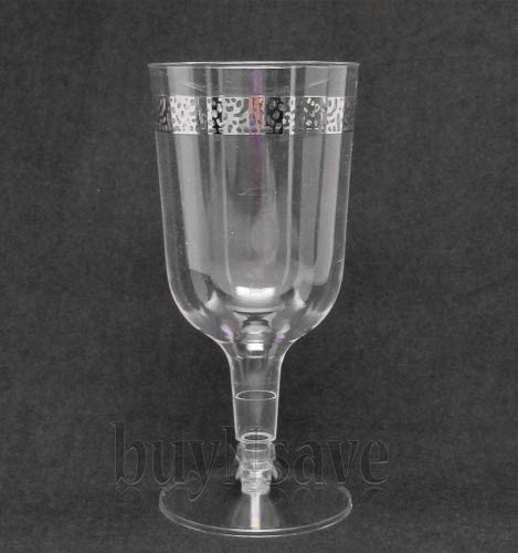 buyNsave Clear with Silver Heavyweight Plastic Elegant Disposable Plates, Wedding Party Elegant Dinnerware, Inspiration Collection (35, 5oz. Wine Goblets) - Thumbnail 2