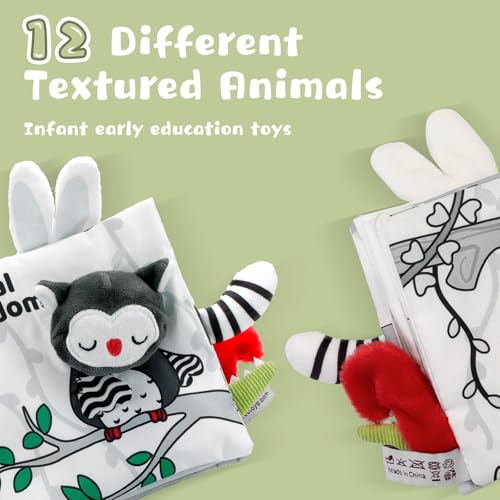 Crinkle Soft Baby Books, 3D Touch and Feel High Contrast Cloth Book, Sensory Baby Toys for 0-6-12 Months, Early Learning Stroller Toys, Ideal Gifts for Infants and Toddlers