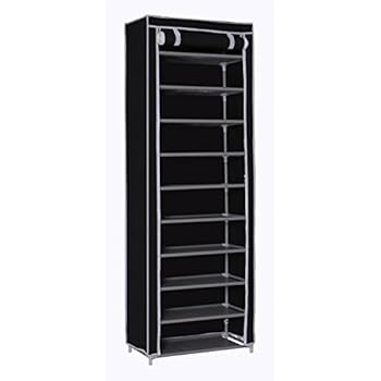 Homebi 10-Tier Shoe Rack 30 Pairs Shoe Tower Closet Shoes Storage Cabinet Portable Boot Organizer with Dustproof Non-Woven Fabric Cover and 10 Durable Shelves (Black)