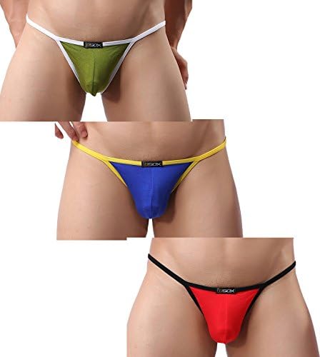Breathable Modal Fabric Underwear 3-Pack Men's Sexy Low Waist Briefs NK30 (M, Green/Blue/Red)