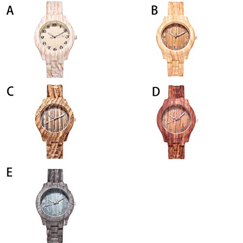 Men's Wooden Wood Watch Analog Quartz Day Date Bamboo Movement Watches with Case Luxury (D)