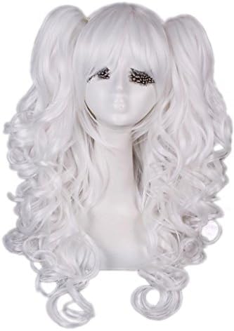 Nouqi Anime Lolita Clip on Ponytails White Cosplay Hair Wig