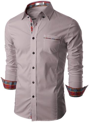 Doublju Mens Casual Patched Dress Shirts, Gray Medium