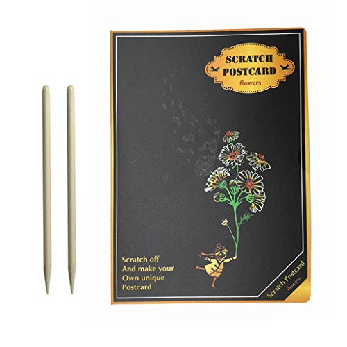 Eraimp Scratch Art Paper, Magic Color Scratch Art Painting, DIY Arts & Crafts, Rainbow Scratchboard Postcards for Kids and Adults with Drawing Stick - Thumbnail 6