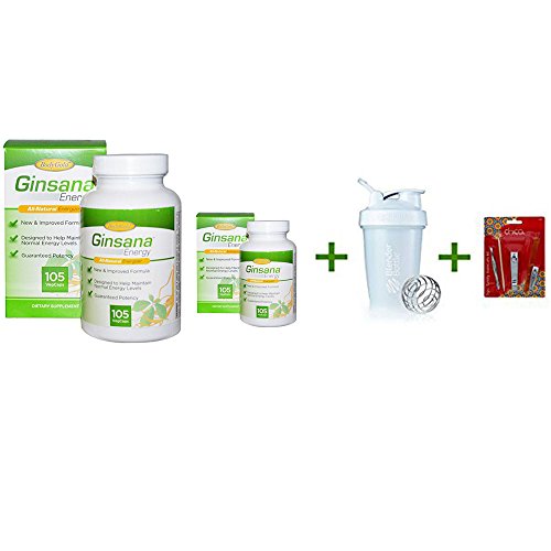 Pharmaton Natural Health Ginsana Energy 105 Veggie Caps, Shaker Bottle assorted colors 20 oz