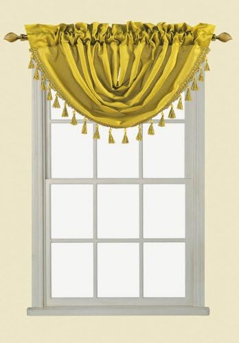 Sabah Faux Sillk Grommets Window Treatment Panel - (15 Colors to Choose) (Gold, 50-Inch by 37-Inch Waterfall Valance)