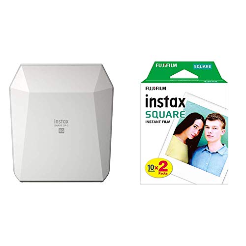 Fujifilm 16558097 Imprimante format Carré Noir/Blanc & Film INSTAX Square WW (10X2 PK) Kit de 2 Films 10 Vues Blanc