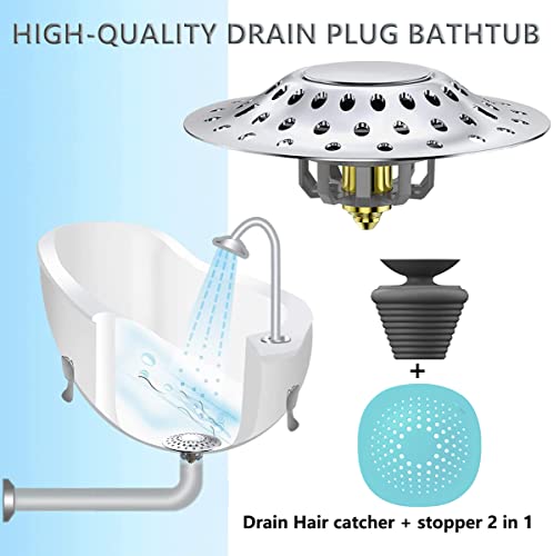 Bathtub Stopper, Tub Drain Stopper Replaces Lift and Turn with Drain Hair Catcher, Toe Push Button and Trip Lever Drain Stopper, Pop-up Bathtub Plug for 1.6\