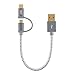 CableCreation 2 in 1 USB C Cable 0.8ft, Braided Micro USB + USB C to USB A Fast Charge Cord Compatible with Galaxy S22 Ultra Note 8, Pixel XL, Android & USB-C Devices, 0.25 M/Space Gray