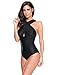 Grapent Women's Sexy Ruched Front Criss Cross Straps One-Piece Swimsuit Swimwear