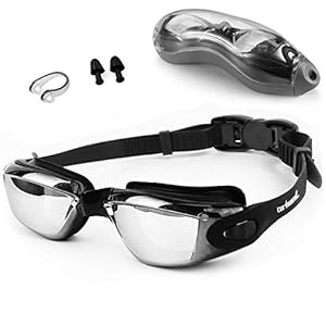 Swim Goggles, Swimming Goggles, UV 400 Protection Anti Fog No Leaking Wide View Pool Goggles with Ear Plug Nose Clip…