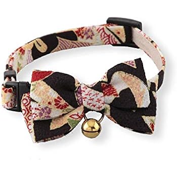 Necoichi Chirimen Kimono Bow Tie Cat Collar (Black)