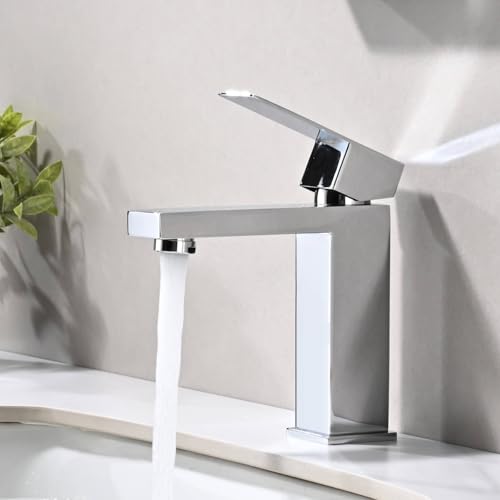 Single Lever Chrome Basin Tap Mixer Tap for Bathroom with Spout Height of 110 mm with Anti-Limescale Aerator and Ceramic Cartridge, Modern Design, Lead-Free